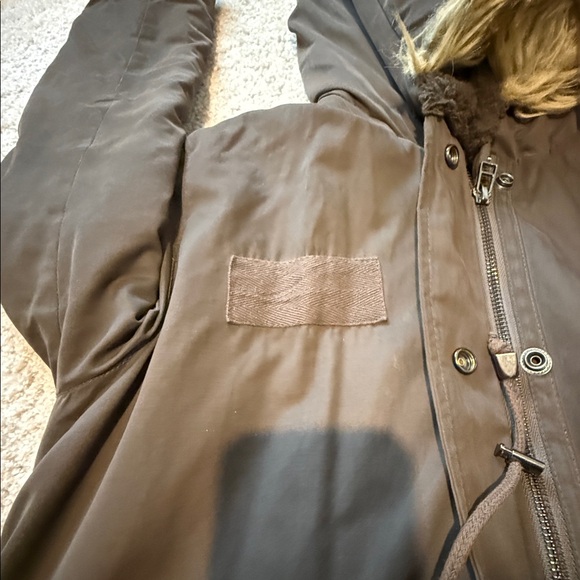 zara womens brown parka jacket with faux fur trim hood size M - Picture 7 of 7